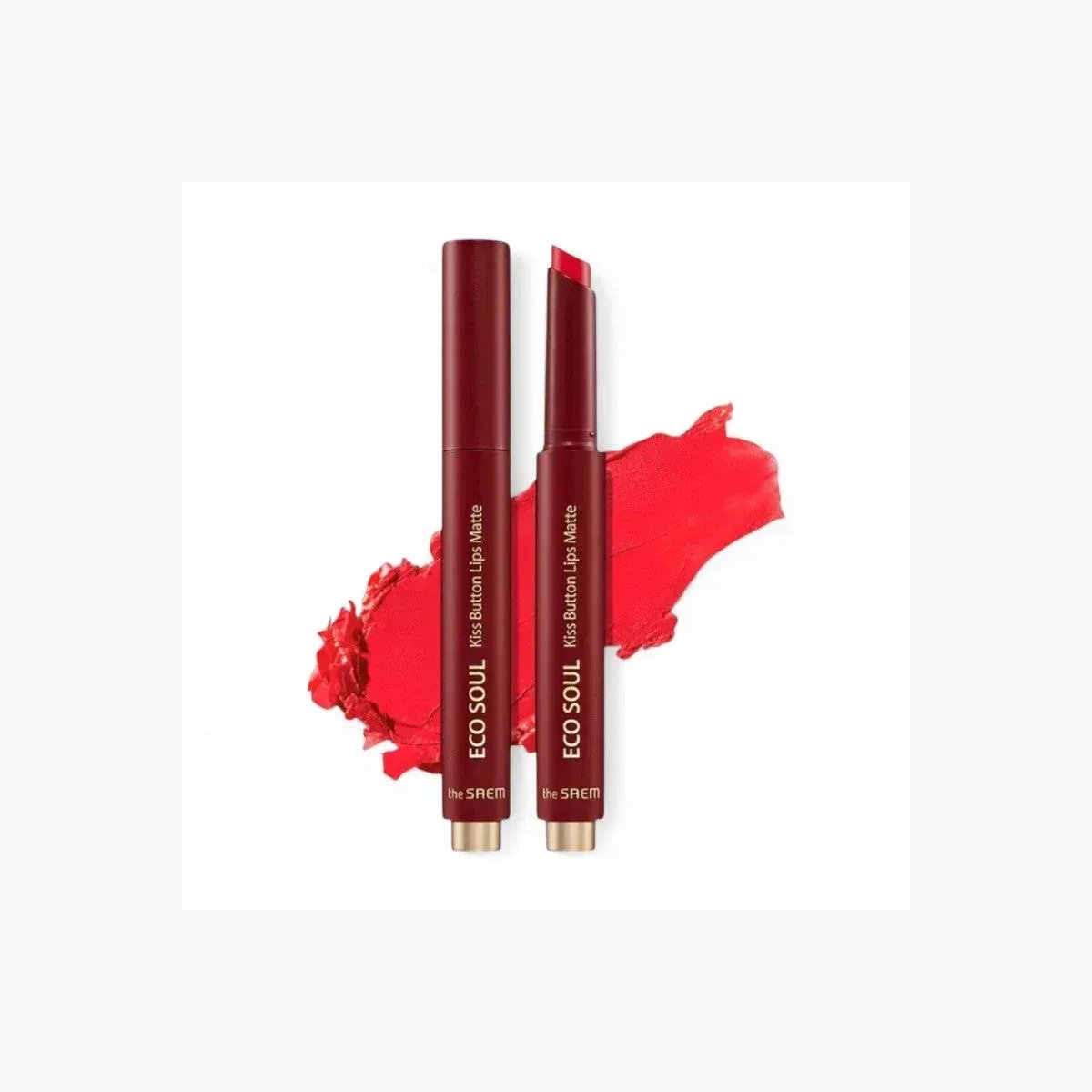 the SAEM Eco Soul Kiss Button Lips Matte 01 Neon Coral