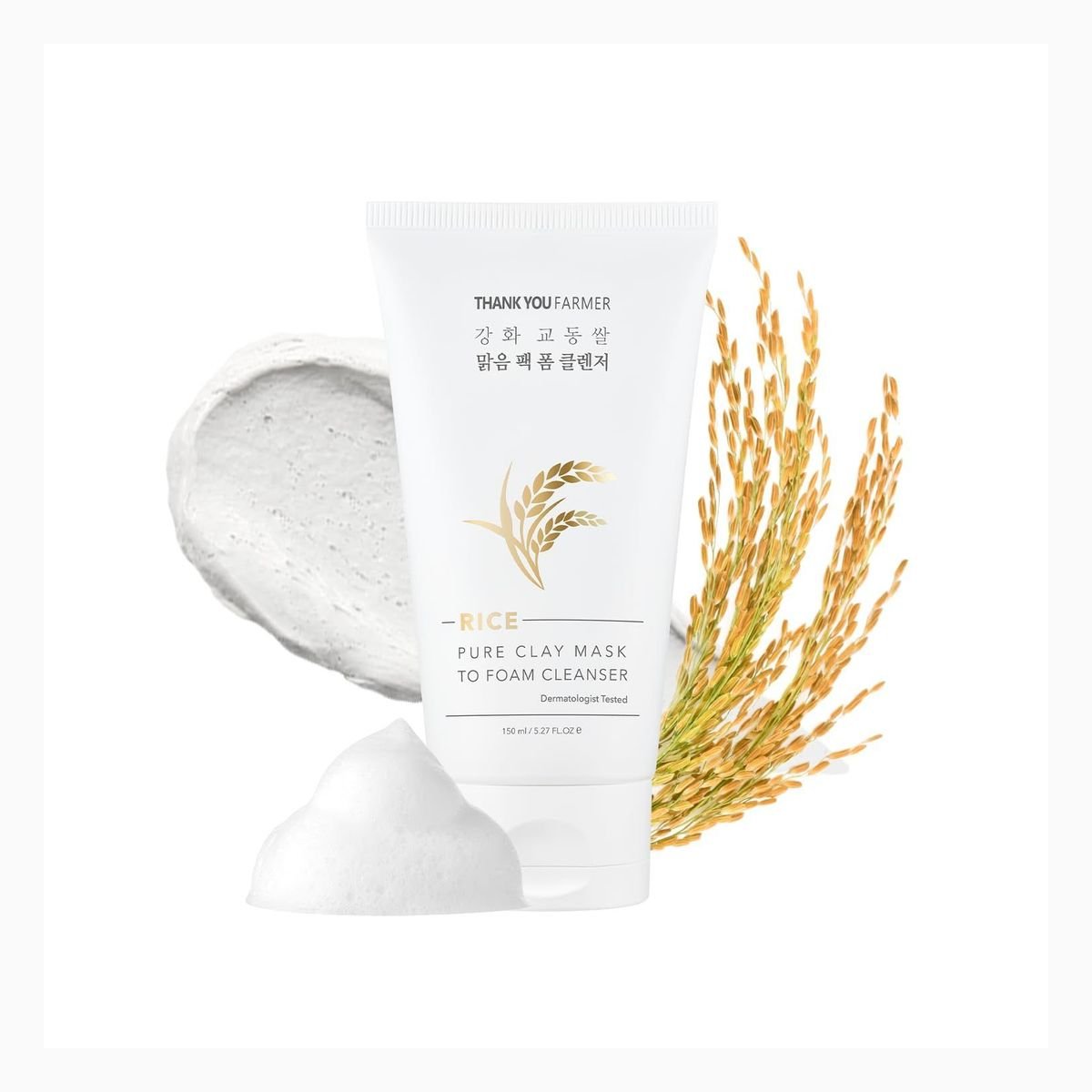 THANK YOU FARMER Rice Pure Clay Mask to Foam Cleanser