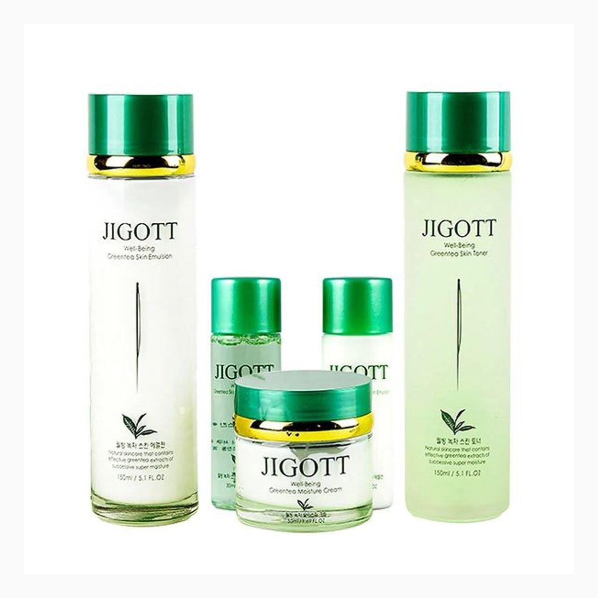 JIGOTT WELL-BEING GREEN TEA SKIN CARE 3SET skin 150ml lotion 150ml cream 50ml skin sample 30ml lotion sample 30ml